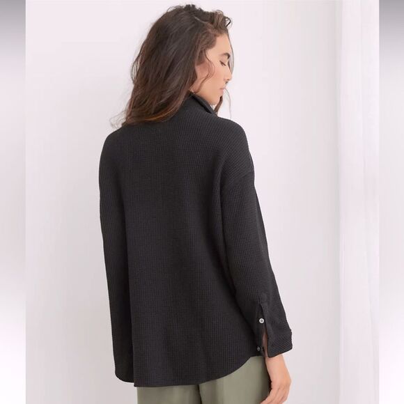 aerie XL Lumber Stone Washed True Black Waffle Knit Cotton Blend Oversized Shirt - Picture 2 of 14